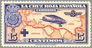 ESPAÑA 1926 341 Sello Nuevo Pro Cruz Roja Española Avión Breguet 19 Vuelo Madrid Manila 15c Azul y N