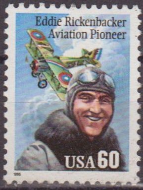 USA 1995 Scott 2998 Sello Aviador Eddie Rickenbacker (1890-1973) Avion usado Estados Unidos Etats Un