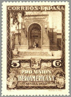 ESPAÑA 1930 568 Sello Nuevo Pro Unión Iberoamericana Sevilla Pabellon de Venezuela