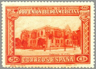 ESPAÑA 1930 577 Sello Nuevo Pro Union Iberoamericana Sevilla Pabellon de Peru