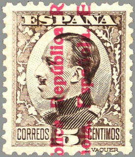 ESPAÑA 1931 594 Sello Nuevo Alfonso XIII Sobrecargado numero de control al dorso