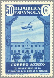 ESPAÑA 1936 720 Sello Nuevo XL Aniversario Asociación de la Prensa Escuela Nazaret y autogiro