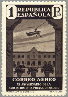 ESPAÑA 1936 722 Sello Nuevo XL Aniversario Asociación de la Prensa Escuela Nazaret y autogiro