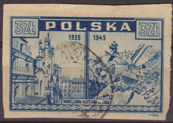 Polonia 1945 Scott 375 Sello Vistas de Varsovia Catedral de St. John Usado Polska Poland Polen Polog