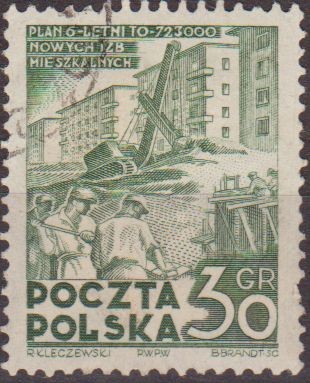 Polonia 1951 Scott 528 Sello Plan 6 Construccion Casas Apartamentos Usado Polska Poland Polen Pologn