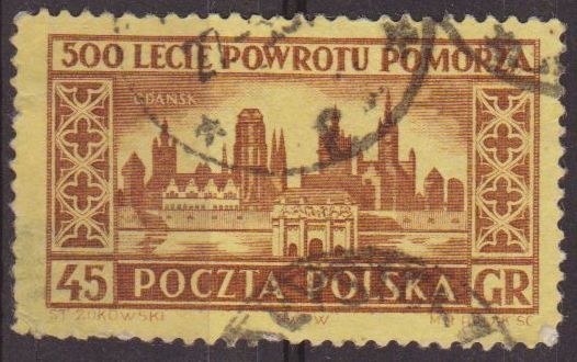 Polonia 1954 Scott 640 Sello Ciudades Vistas de Gdansk Usado Polska Poland Polen Pologne 