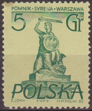 Polonia 1955 Scott 668 Sello Nuevo Monumentos de Varsovia Memaid Polska Poland Polen Pologne 