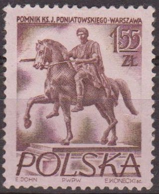 Polonia 1955 Scott 675 Sello Nuevo Monumentos de Varsovia Jan Kilinski a Caballo Polska Poland Polen