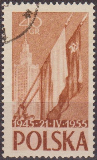 Polonia 1955 Scott 679 Sello Nuevo Palacion de Cultura y Banderas de Rusia 