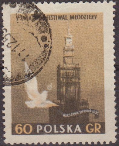 Polonia 1955 Scott 690 Sello Paloma y Palacio de la Ciencia y la Cultura Usado Polska Poland Polen