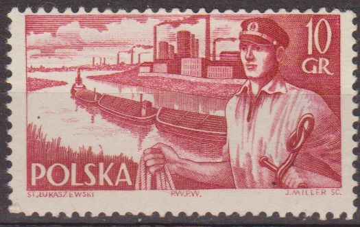 Polonia 1956 Scott 720 Sello Nuevo Marinero y Barcazas Polska Poland Polen Pologne 