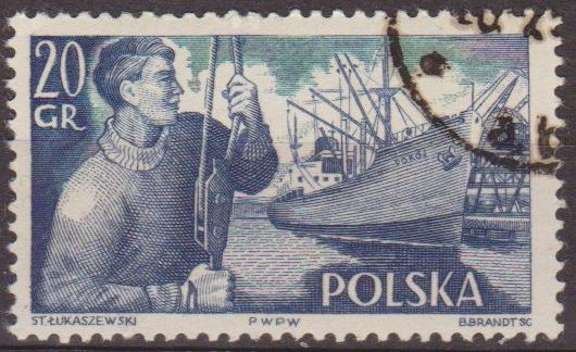 Polonia 1956 Scott 721 Sello Nuevo Trabajadores Portuarios y Barco S.S Pokoj matasellos de favor