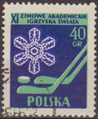 Polonia 1956 Scott 725 Sello Copo de Nieve y Hielo Palos de hockey Usado Polska Poland Polen Pologne