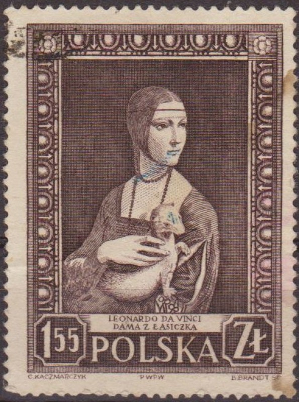 Polonia 1956 Scott 748 Sello La Dama del Armiño de Leonardo da Vinci Usado Polska Poland Polen