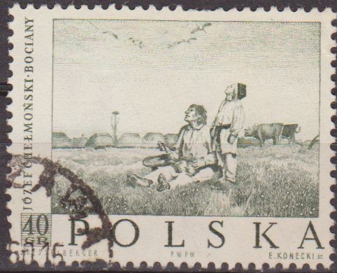 Polonia 1959 Scott 850 Sello Pintura Storks Bociany de Jozef Chelmonski Usado Polska Poland Polen