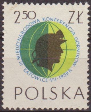 Polonia 1959 Scott 855 Sello Minero y Globo Mundo Usado Polska Poland Polen Pologne 