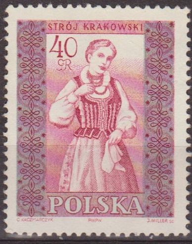 Polonia 1959 Scott 889 Sello Trajes Regionales Mujer Cracow Usado Polska Poland Polen Pologne 