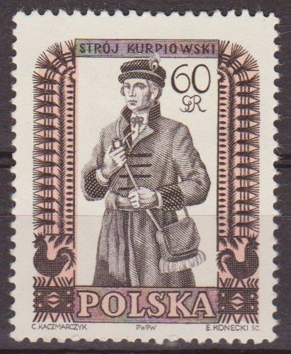 Polonia 1959 Scott 890 Sello Trajes Regionales Hombre Kurpiow Usado Polska Poland Polen Pologne 