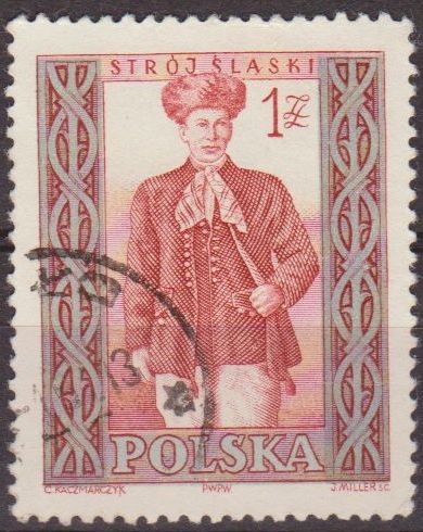 Polonia 1959 Scott 892 Sello Trajes Regionales Hombre Silesia Usado Polska Poland Polen Pologne 