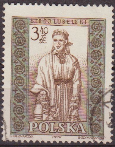 Polonia 1959 Scott 901 Sello Trajes Regionales Mujer Lublin Usado Polska Poland Polen Pologne 