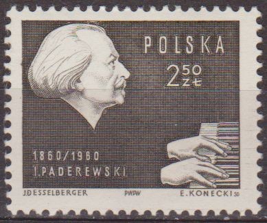 Polonia 1960 Scott 932 Sello Nuevo Personajes Pianista Jan Paderewski (1860-1960) Polska Poland