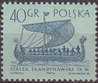 Polonia 1963 Scott 1128 Sello Nuevo Antiguos Barcos Barco Escandinavo Gokstad Siglo IX Polska Poland