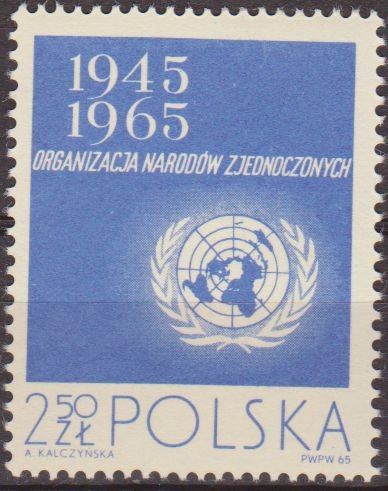 Polonia 1965 Scott 1365 Sello Nuevo ONU Aniversario Naciones Unidas Emblema Polska Poland Polen 