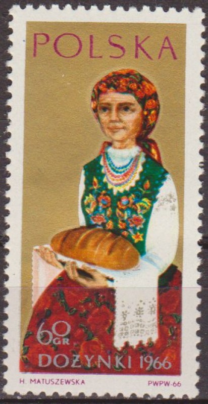 Polonia 1966 Scott 1428 Sello Nuevo Pintura Mujer con pan Polska Poland Polen Pologne 