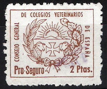 Timbre Pro-Seguro Cnsejo General de Colegios Veterinarios. 2 ptas.