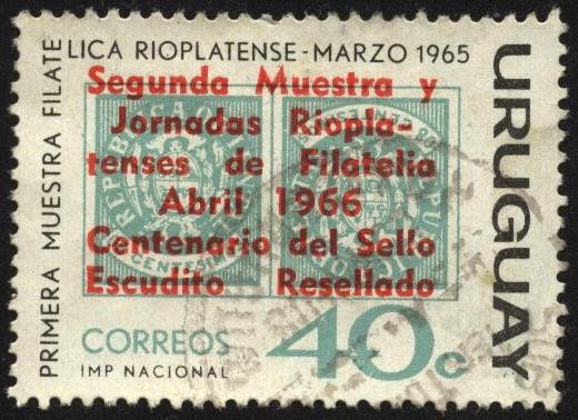 Primera muestra filatélica Rioplatense 1965. Sobreimpreso segunda muestra y Jornadas Rioplatenses de