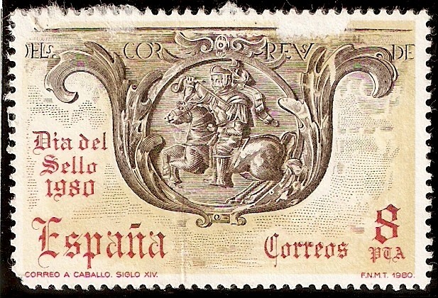 Dia del Sello. Correo a caballo. Respaldo del banco de la Capilla de Marcús