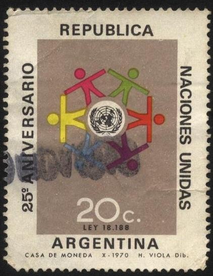 25 años de las ONU. Emblema de la Organización de las Naciones Unidas.