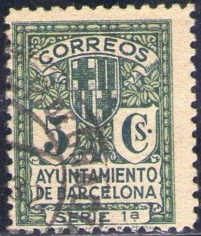 España Barcelona 1932-5 Edifil 9 Sello Escudo de la Ciudad con nº control al dorso Usado 