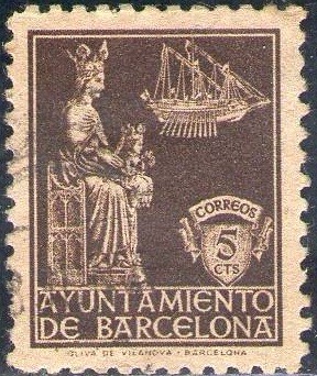 España Barcelona 1940 Edifil 23 Sello Virgen de la Merced con nº control al dorso Usado 