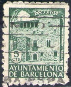 España Barcelona 1943 Edifil 44 Sello Casa Padellas con nº control al dorso Usado 