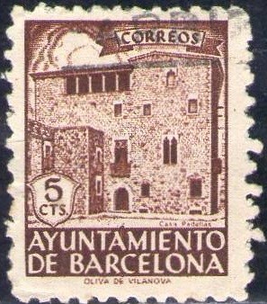 España Barcelona 1943 Edifil 45 Sello Casa Padellas con nº control al dorso Usado 