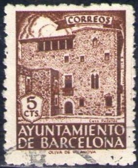 España Barcelona 1943 Edifil 45 Sello Casa Padellas con nº control al dorso Usado 