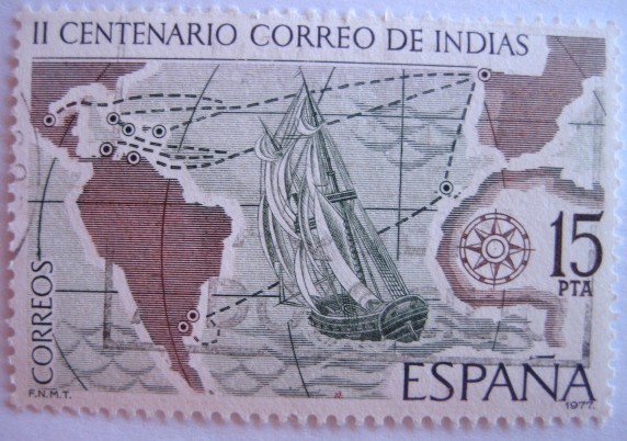 correo de indias.ESPAMER'77-II centenario de la real ordenanza reguladora del correo maritimo.