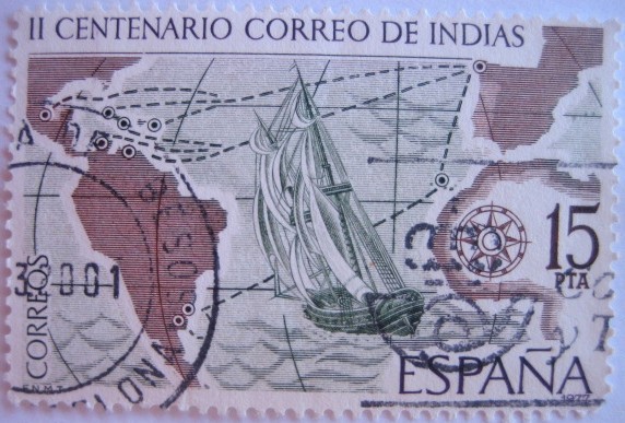 correo de indias.ESPAMER'77-II centenario de la real ordenanza reguladora del correo maritimo.