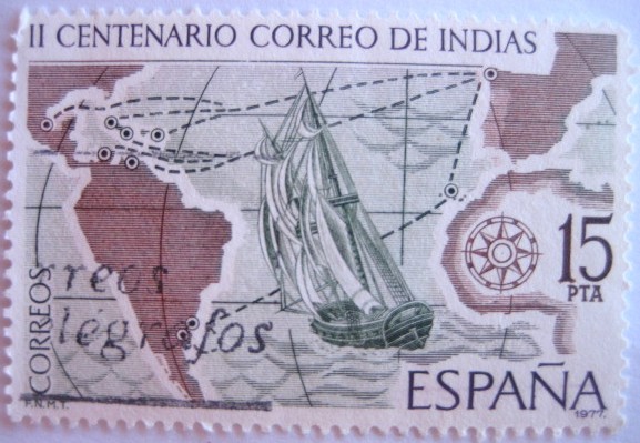 correo de indias.ESPAMER'77-II centenario de la real ordenanza reguladora del correo maritimo.