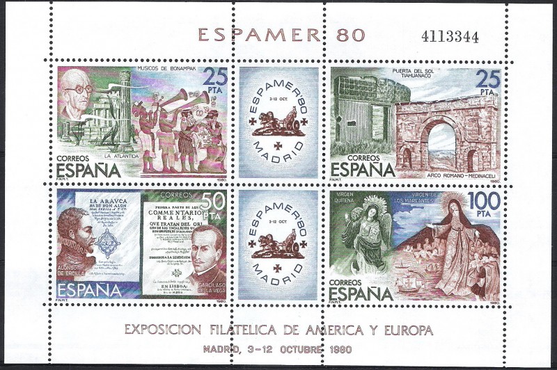 2583  Hoja Bloque de la Exposición Filtélica de América y Europa. ESPAMER 80.