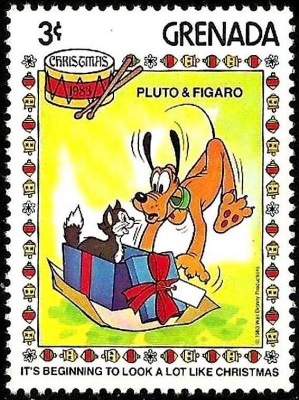 Grenada 1983 Scott 1178 Sello ** Walt Disney Navidad Ungenio Pluto y Figaro 3c 