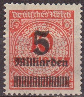 Deutsches Reich 1923 Scott 313 Sello * Numeros Cifras Sobrecargado 5 Millardos 10 millones Alemania 