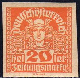 Austria 1920 Scott P39 Sello Nuevo Mercurio Sin dentar Osterreich Autriche 