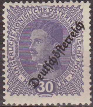 AUSTRIA 1918 Scott 189 Sello ** Emperador Karl I Sobreimpreso 30h Osterreich Autriche 