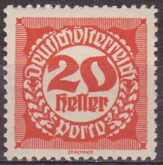 AUSTRIA 1920 Scott J78 Sello * Cifras Numeros 20h Osterreich Autriche 