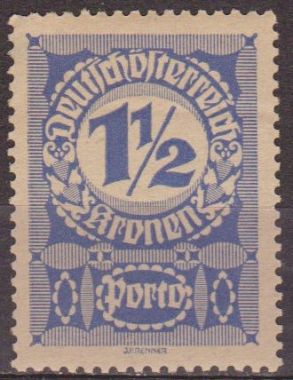 AUSTRIA 1920 Scott J85 Sello * Cifras Numeros 1 1/2k Osterreich Autriche 