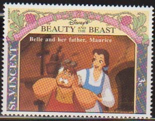 San Vicente 1992 Scott 1769 Sello ** Walt Disney La Bella y la Bestia Bella y su padre Mauricio 3c 