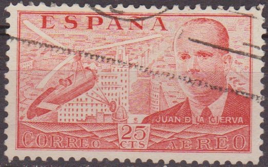 España 1941 941 Sello º Juan de la Cierva y Autogiro 25c