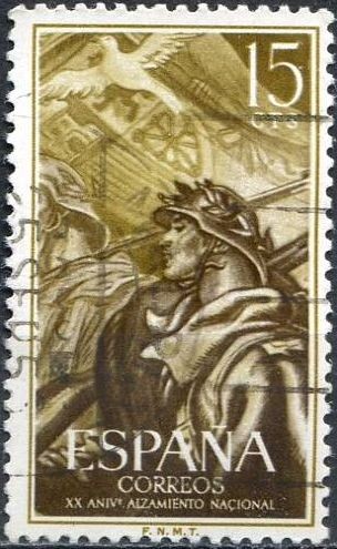 España 1956 1187 Sello º XX Aniversario del Alzamiento Nacional Soldado Laureado 15c